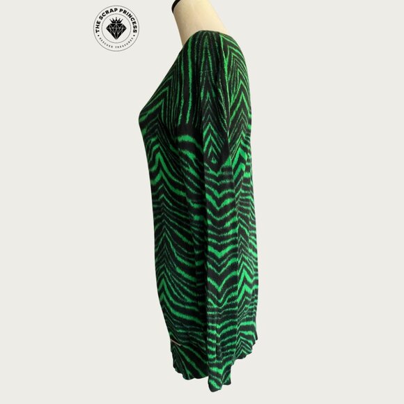Michael Kors Zebra Print Green V Neck Sweater - Picture 3 of 8